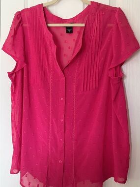 Torrid Reddish-Pink Swiss Dot Pintuck Button-Front Blouse - Sheer - Plus Size 0X